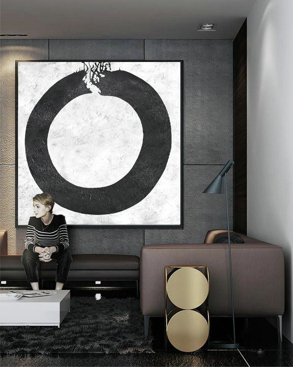Large Modern Abstract Painting,Oversized Minimal Black And White Painting - Hand Paint Large Art
